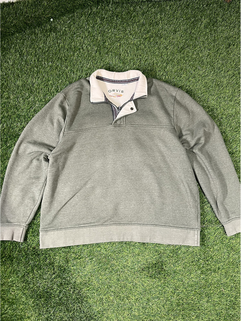 Vtg Orvis Pullover Sweatshirt Green 100% Cotton Mens Size XXL
